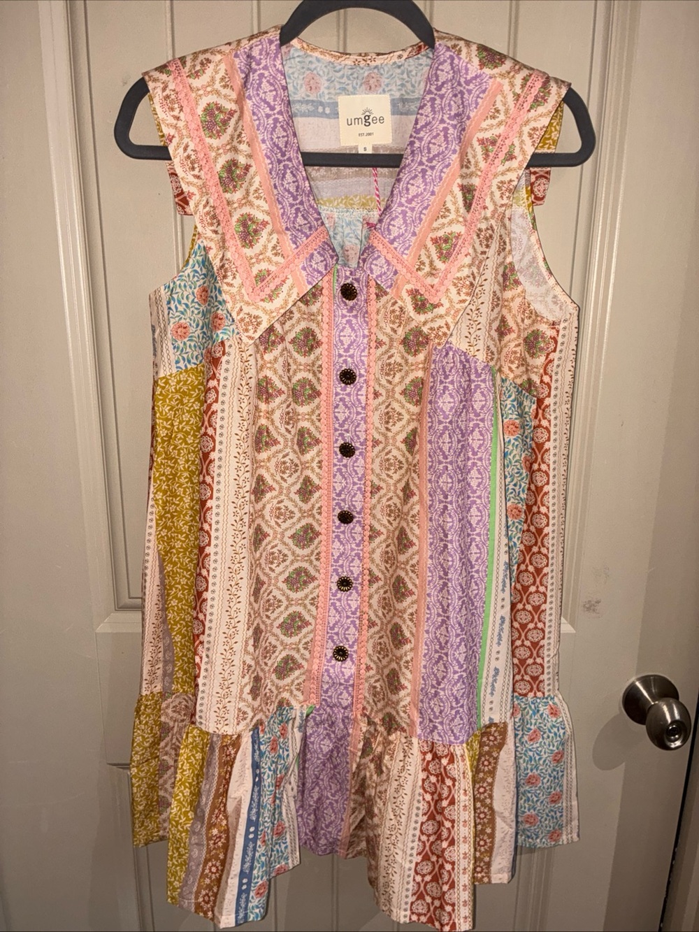 Umgee Lavender, Pink & Mustard Patchwork Button-Down Dress